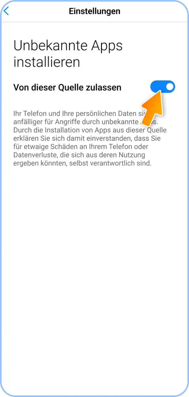 Erlaube die Installation aus unbekannten Quellen in Deinen Android-Einstellungen für Felicebet.