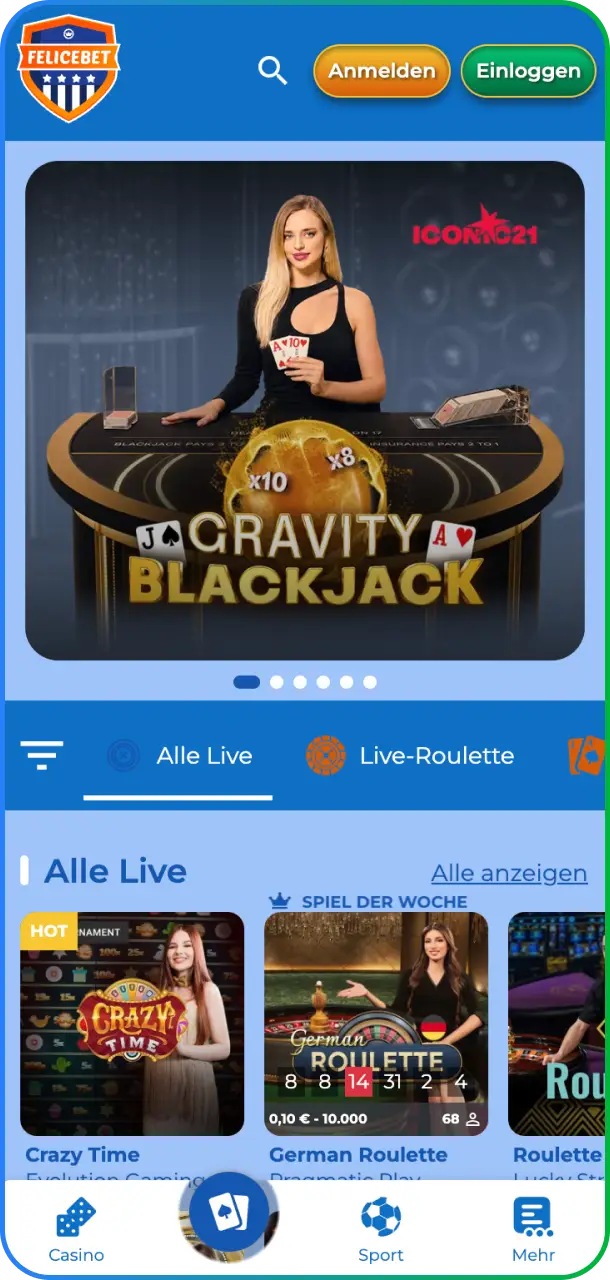 Entdecke die riesige Spielauswahl direkt auf dem Casino-Bildschirm der Felicebet App.