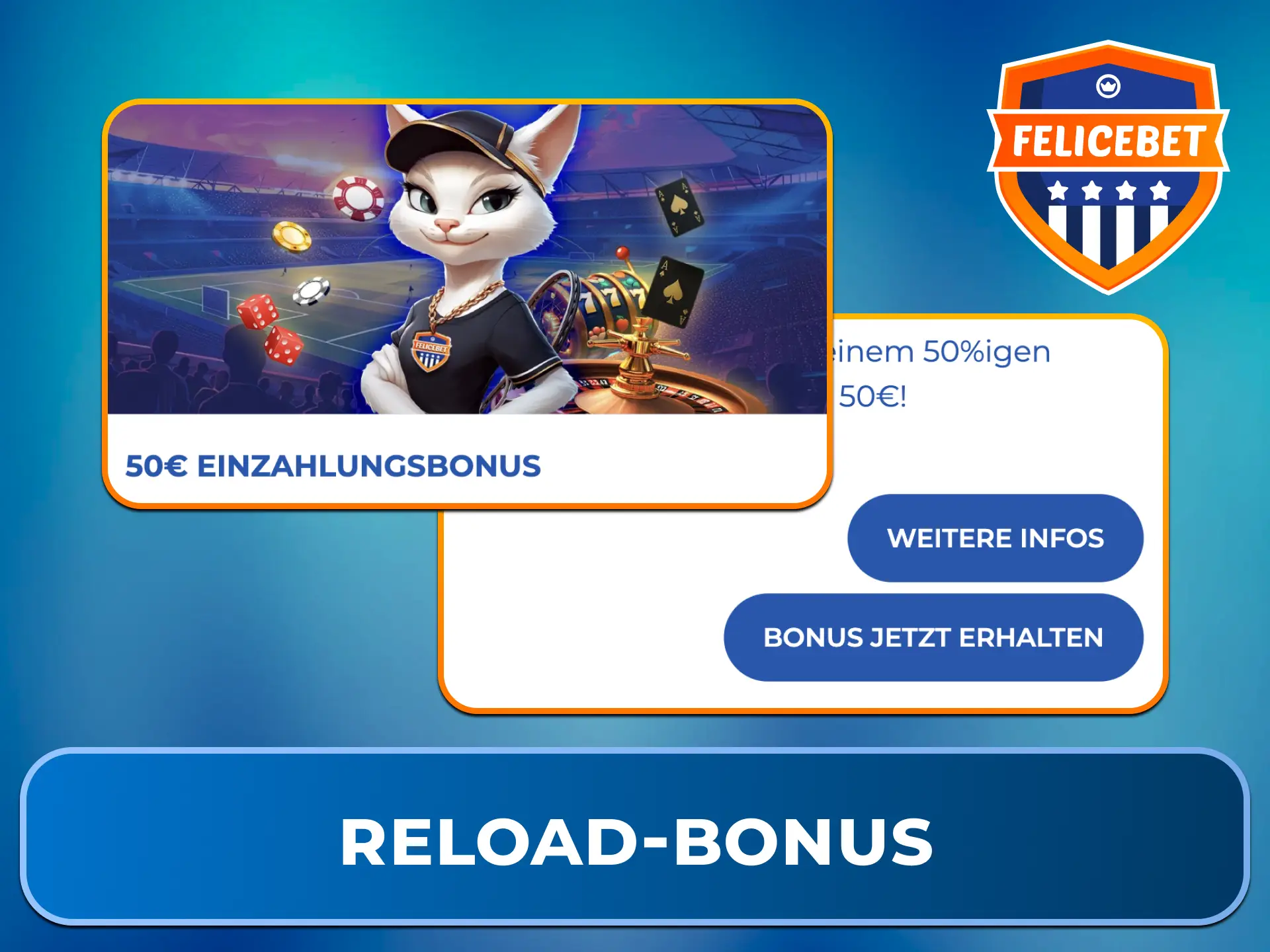 Lade Dein Spielerkonto auf und nutze den lukrativen Reload-Bonus bei Felicebet.