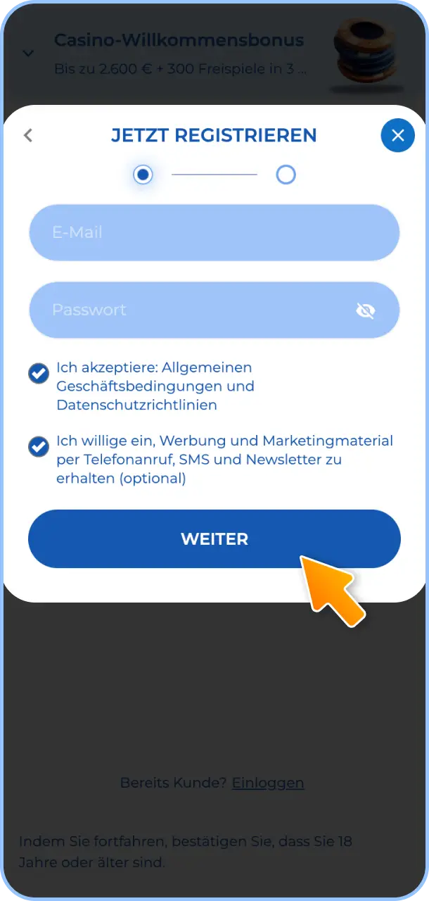 Erstelle ein neues Spielerkonto im Felicebet Casino.