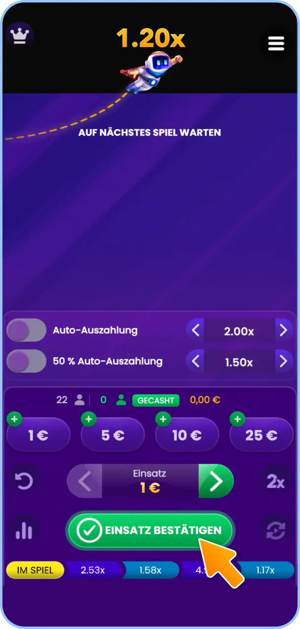 Platziere Deinen Einsatz und sichere Deine Gewinne vor dem Crash bei Felicebet.