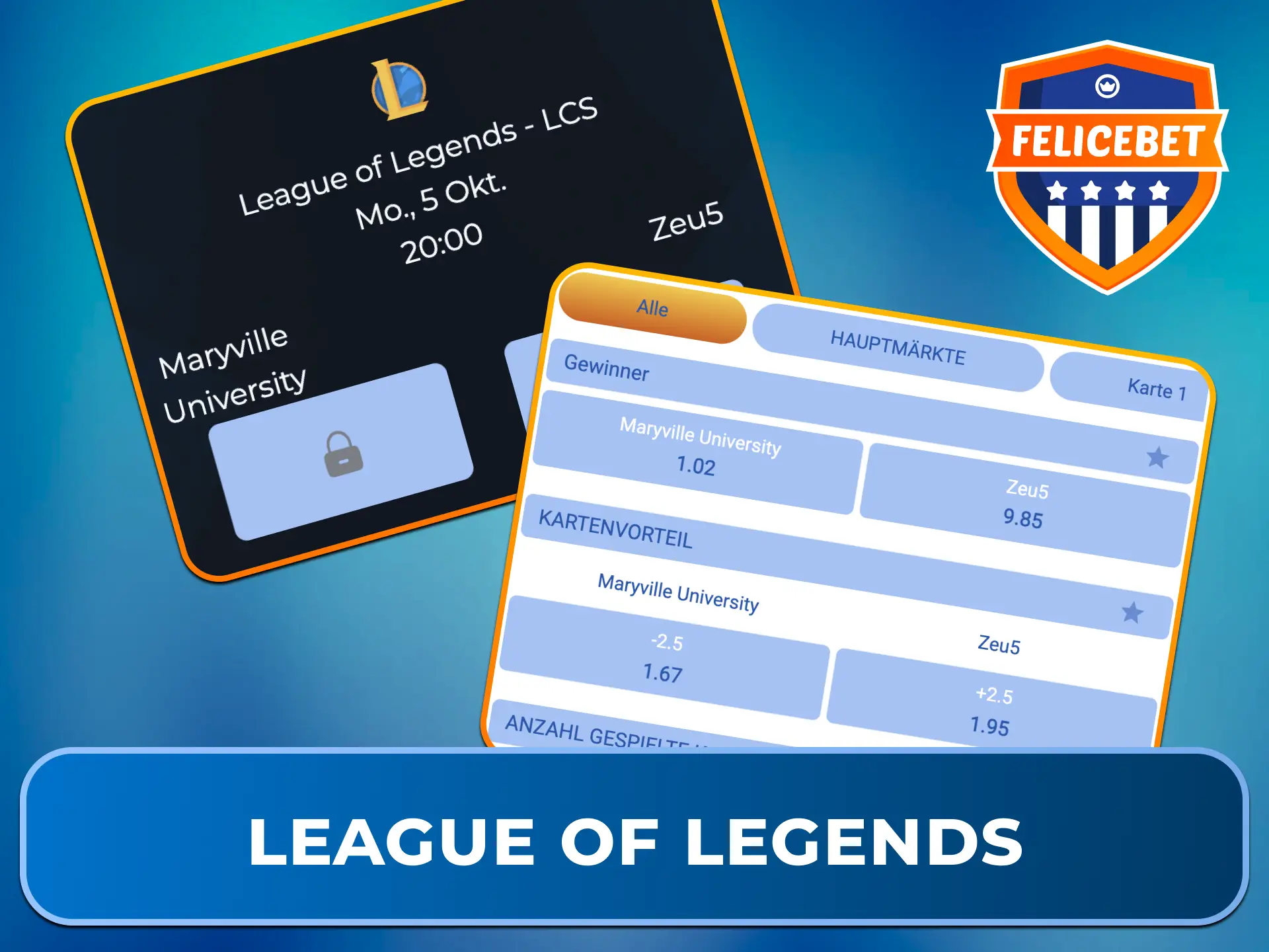 Setze auf die Sieger internationaler Meisterschaften bei League of Legends bei Felicebet Esports.