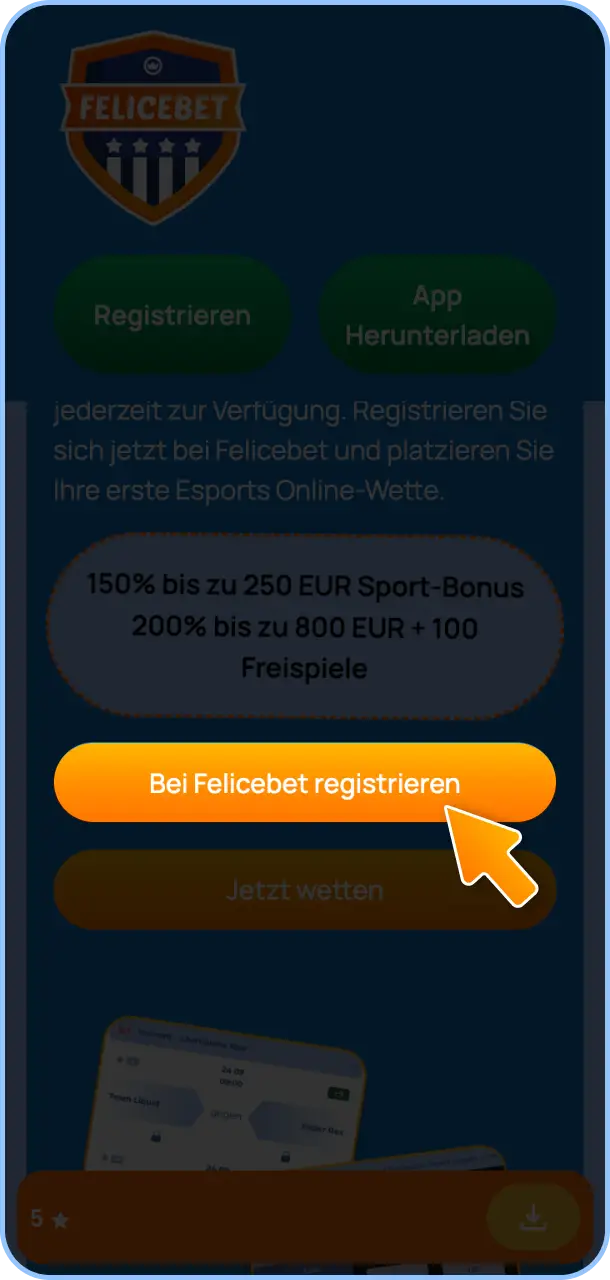 Registriere und verifiziere Dein Konto für den Esports-Bereich bei Felicebet.