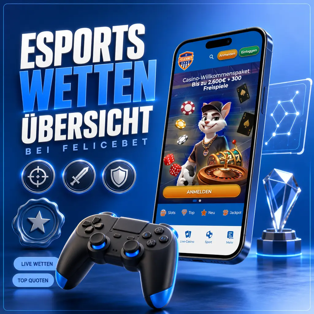 Übersicht der Esports-Wetten bei Felicebet für CS2, Dota 2, League of Legends und Valorant mit Quoten zu Ligen und Turnieren