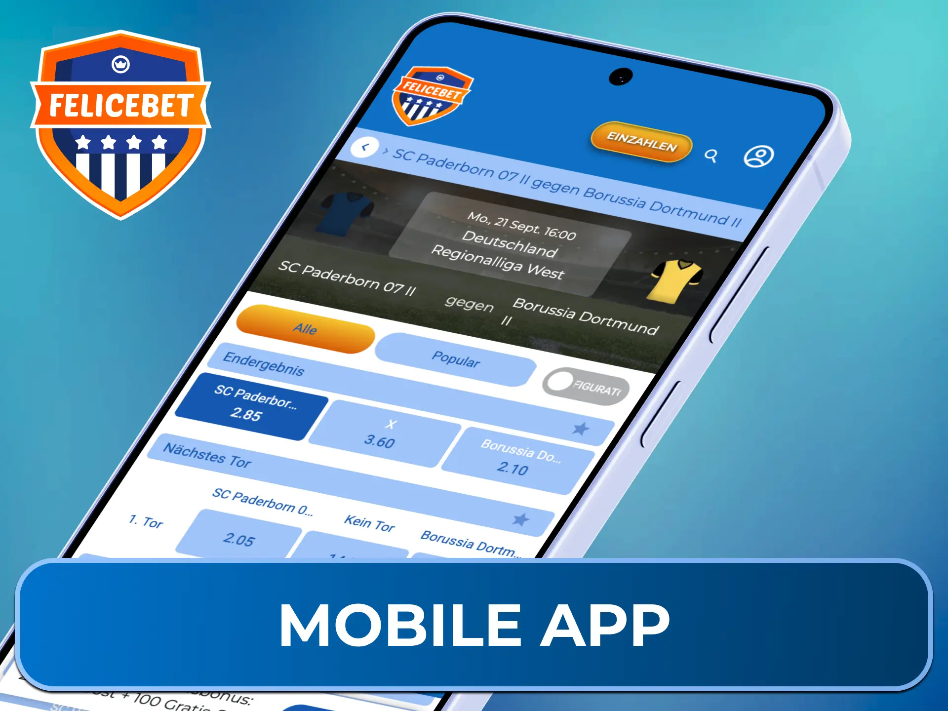 Platziere Deine Tipps auf Fußballspiele flexibel unterwegs über die Felicebet Mobile App.