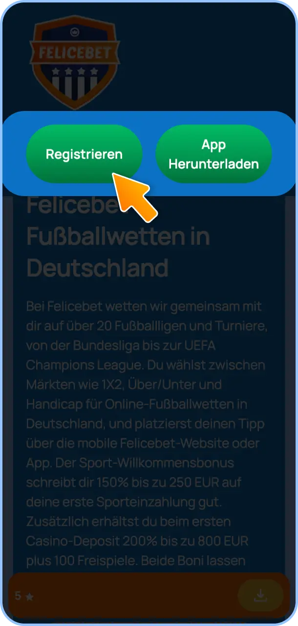 Erstelle ein neues Konto oder melde Dich bei Felicebet an.