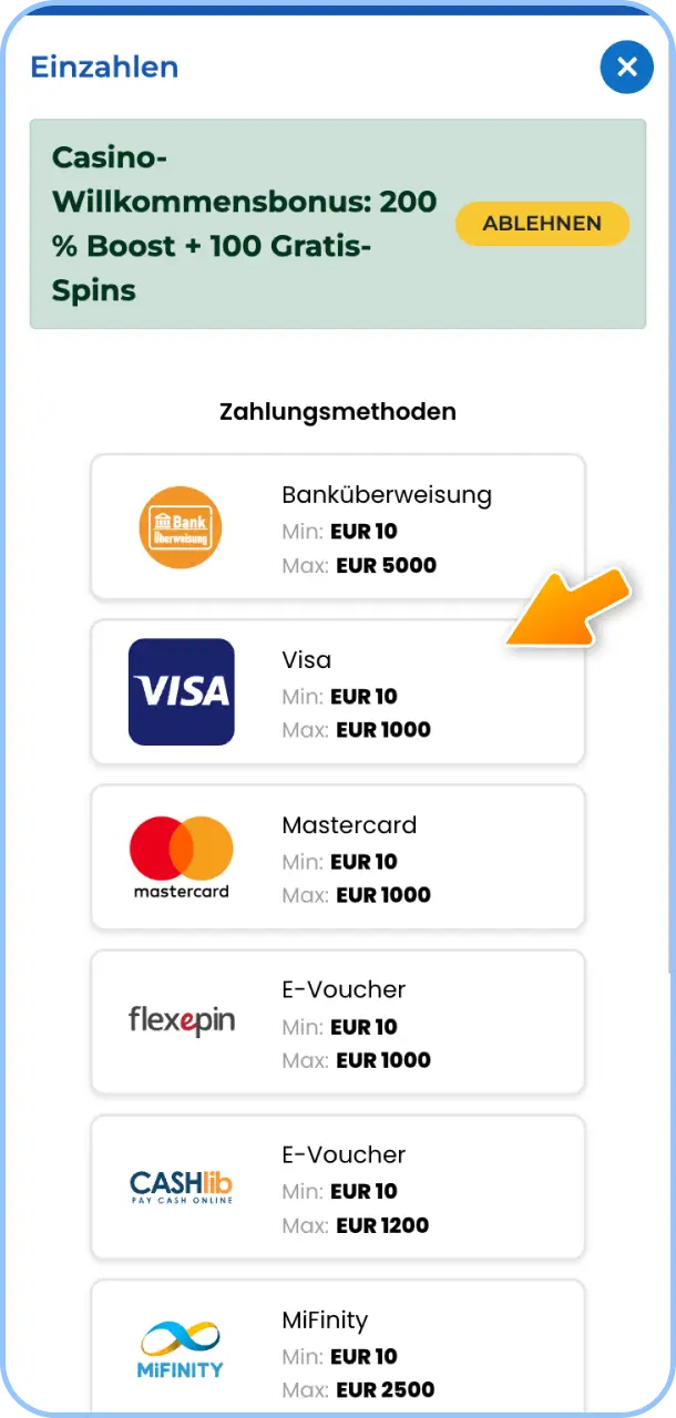Zahle Guthaben auf Dein Spielerkonto für Fußballwetten bei Felicebet ein.