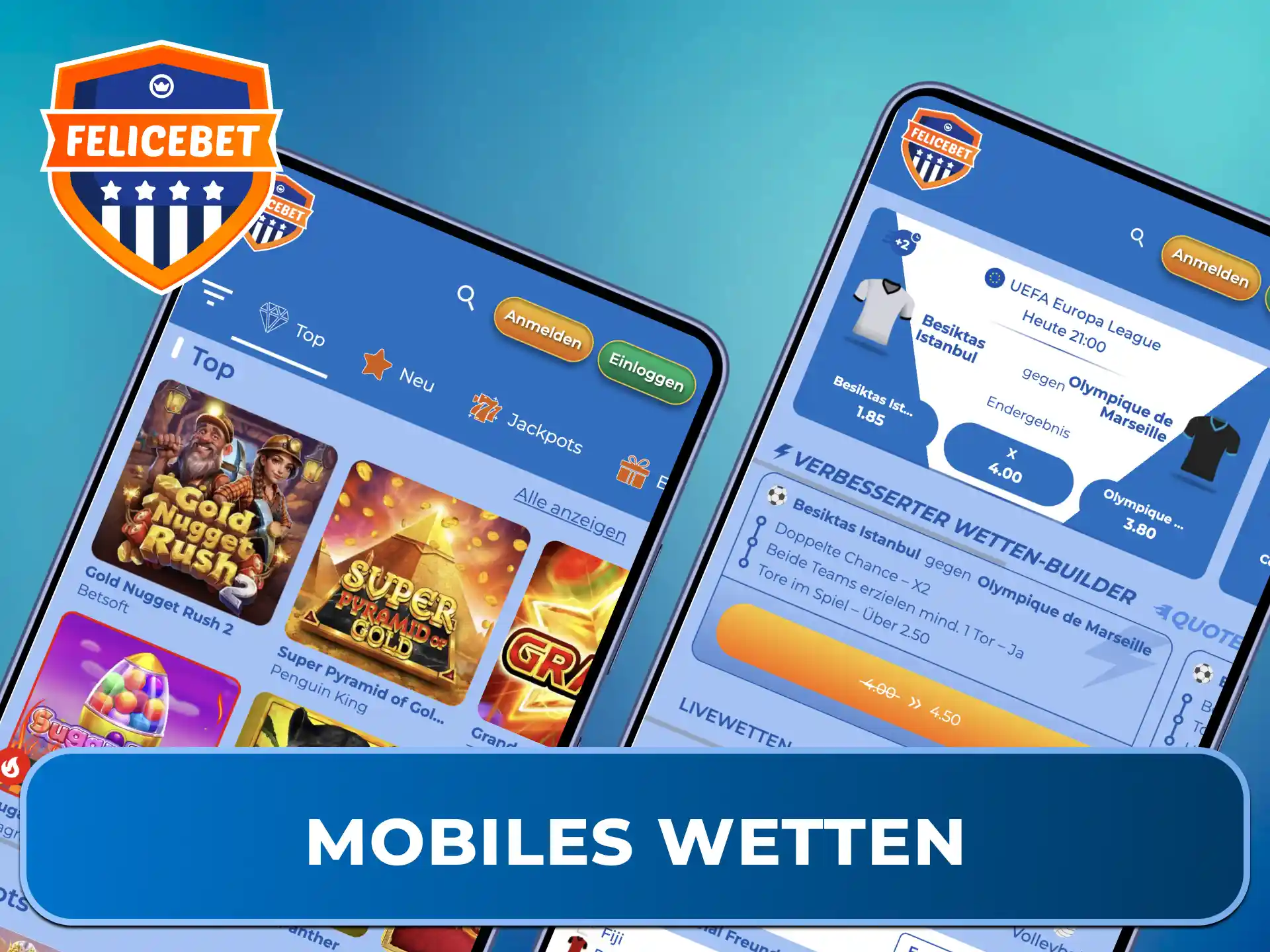 Spiele Casino-Games und wette unterwegs mit der Felicebet App.