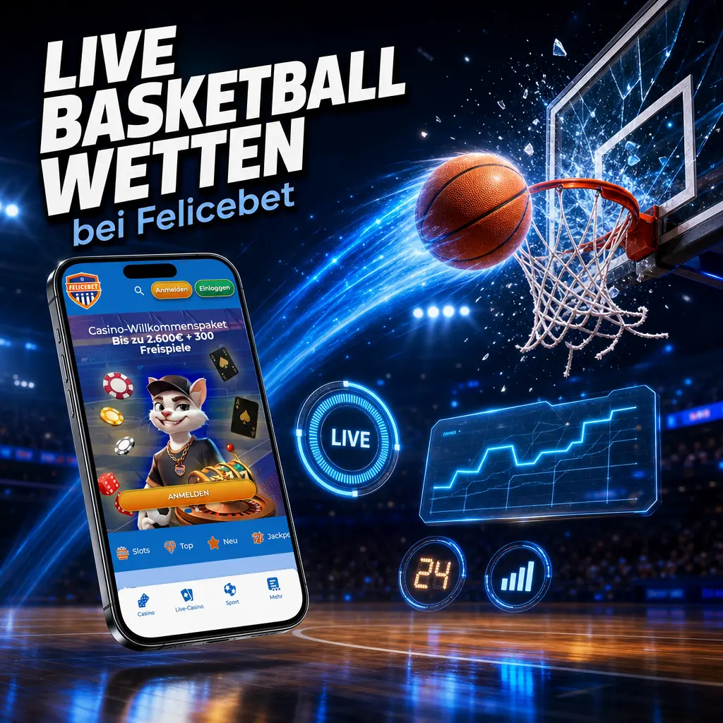 Live Basketball Wetten bei Felicebet mit aktuellen Quoten, Live-Statistik und Cash-Out-Funktion für Wetten während des Spiels.
