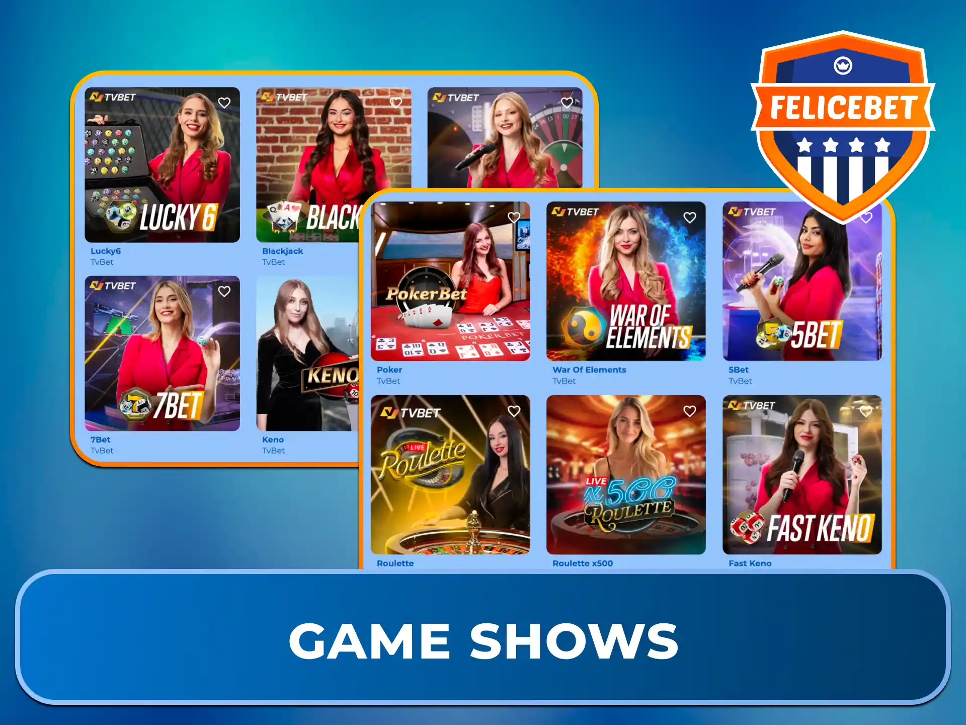 Genieße interaktive Unterhaltung und Gewinne bei den Game Shows im Felicebet Casino.