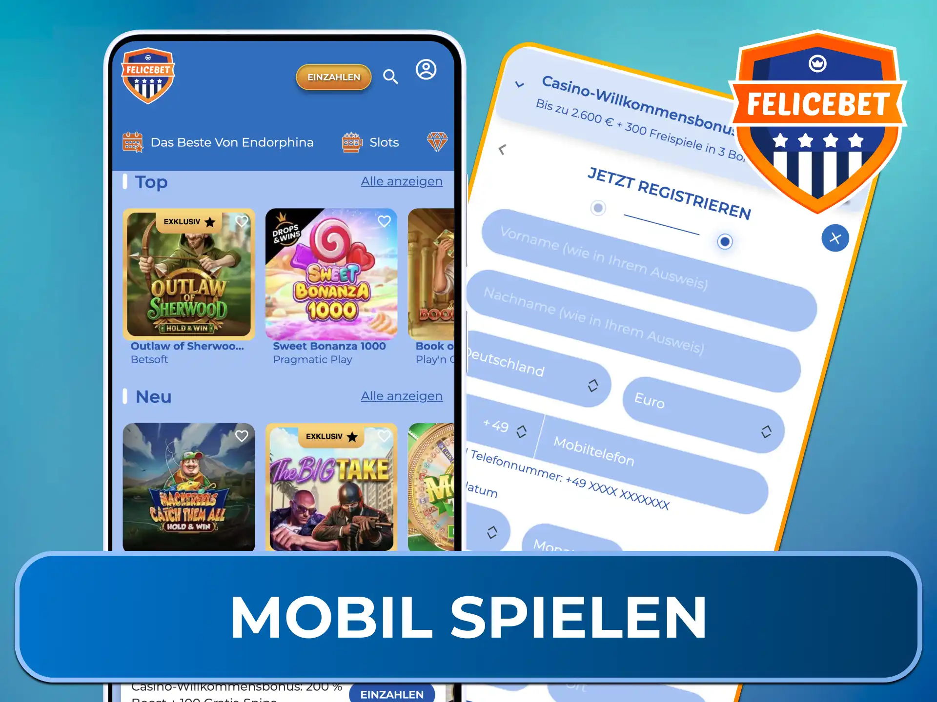 Drehe die Walzen Deiner Lieblings-Slots jederzeit flexibel unterwegs auf Deinem Smartphone bei Felicebet.