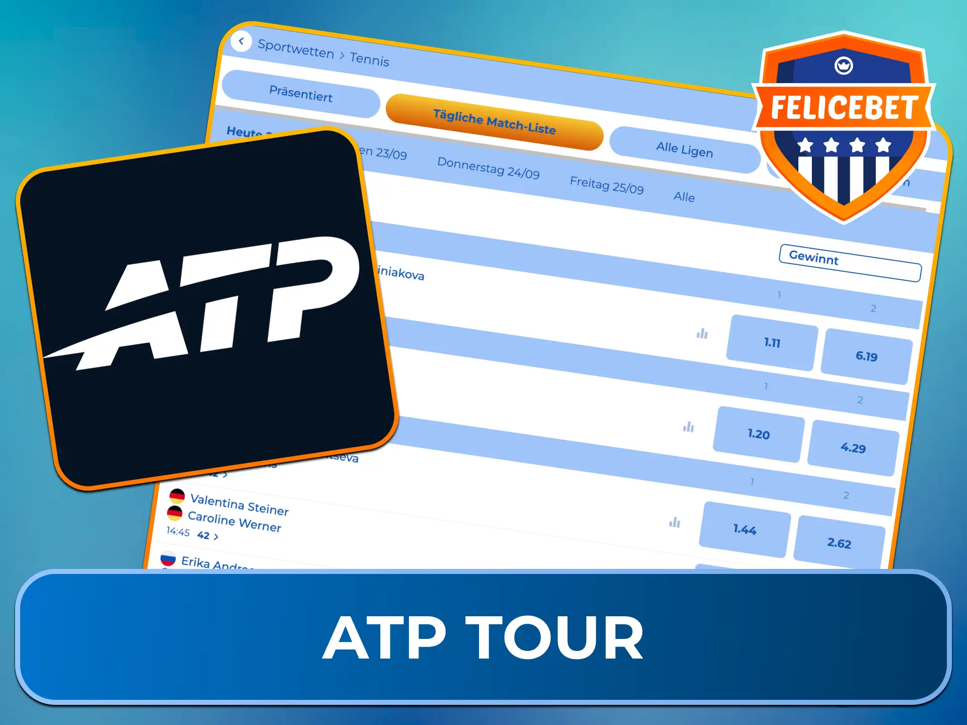 Sichere Dir Top-Quoten für alle Herreneinzel- und Doppelwettbewerbe der ATP Tour bei Felicebet.