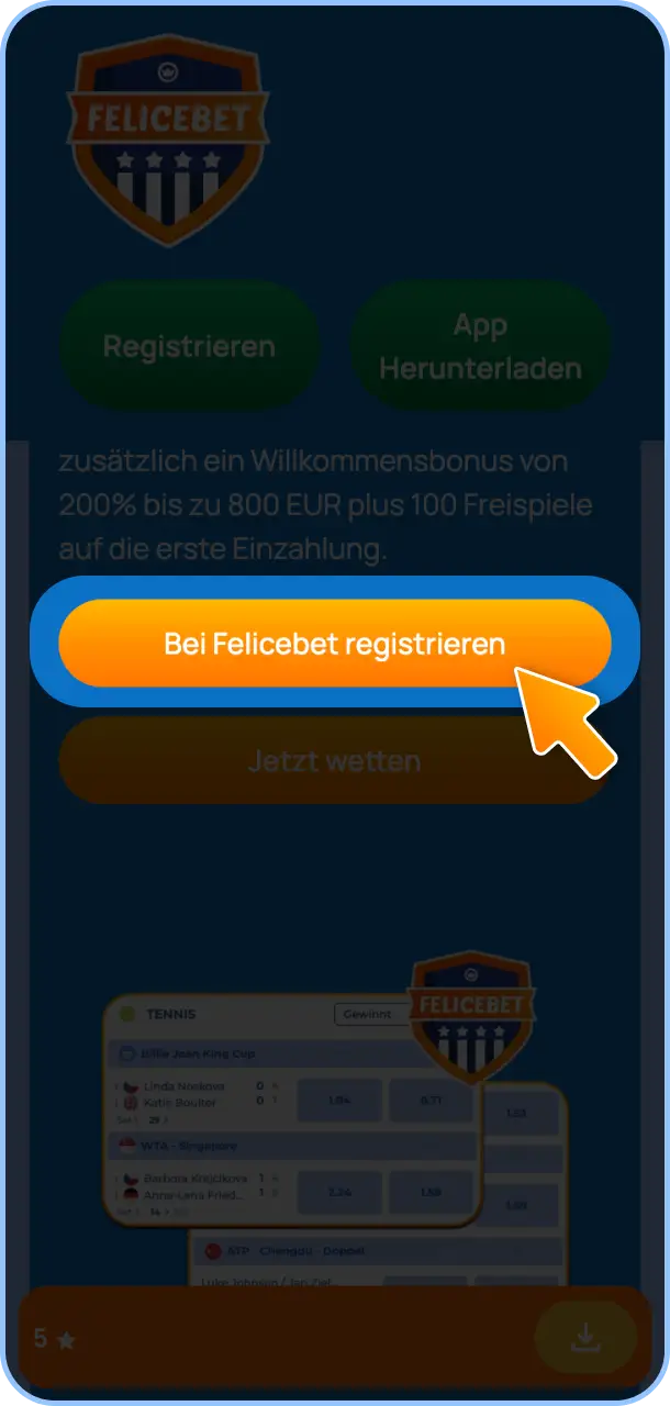 Erstelle ein neues Spielerkonto oder melde Dich bei Felicebet an.