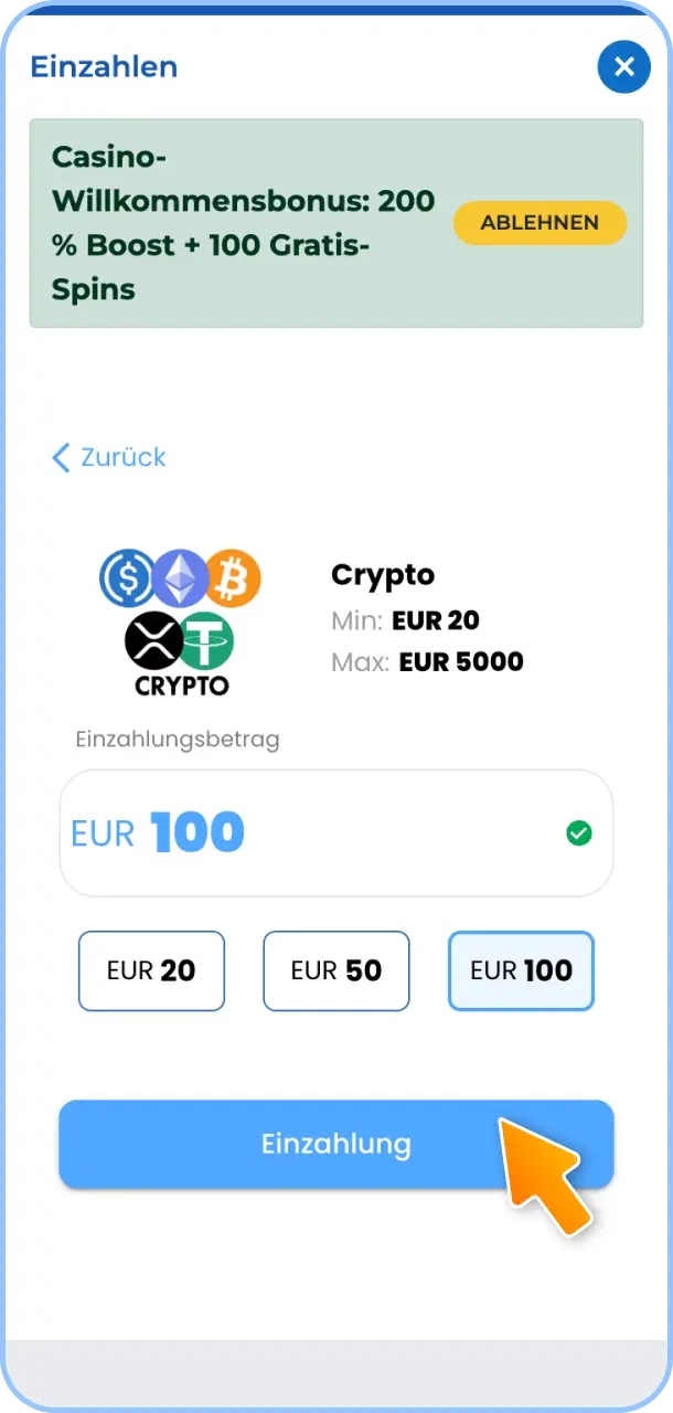 Tätige Deine erste Einzahlung über den sicheren Kassenbereich bei Felicebet.